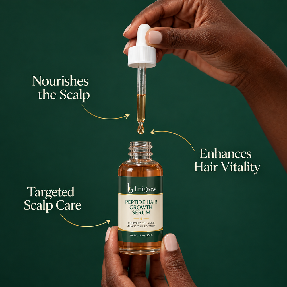 Hair parted to expose the scalp before applying LINIGROW peptide serum