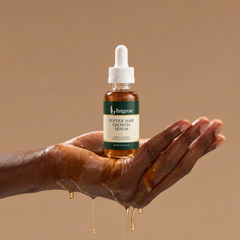 LINIGROW serum texture shown on a glass dropper
